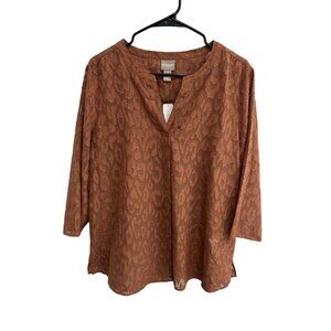 Chicos NWT Burnout Cheetah Print Blouse Size L Classic Copper 3/4 Sleeves